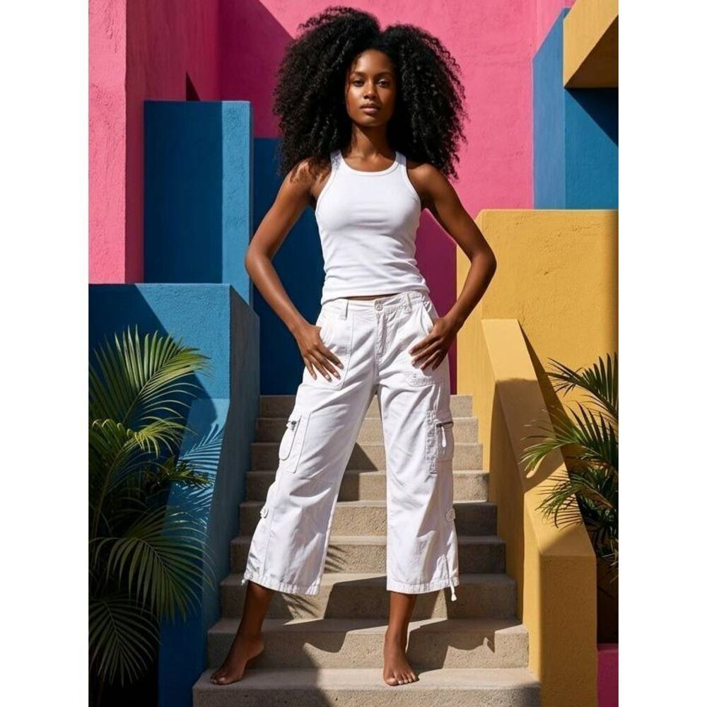 ☔️💜Vintage BeBop White Adjustable Leg Cargo Capri Pants Size 7